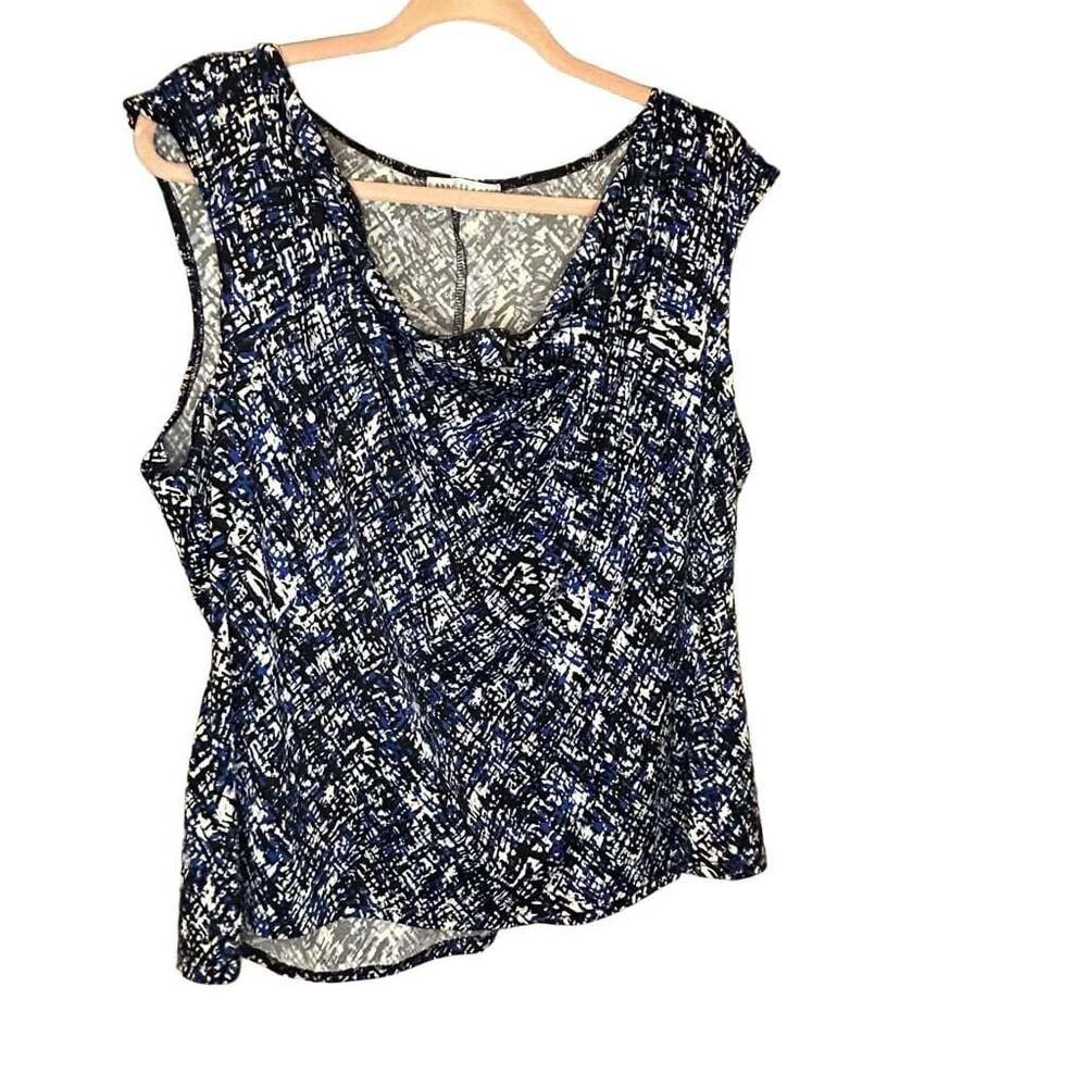 Annalee + Hope Blue Black White Abstract Print Sleeveless Cowl Neck Top Size 2X
